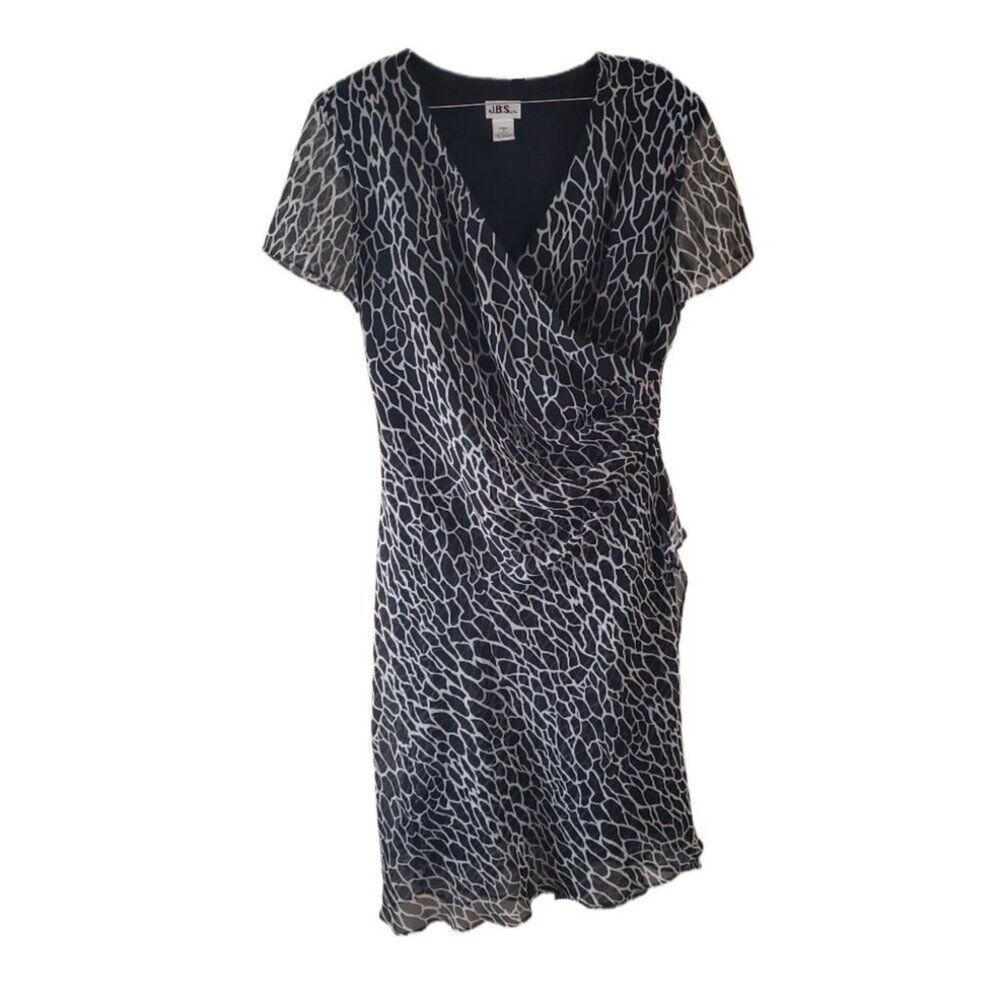 J.B.S. Ltd. Animal Print Faux Wrap Short Sleeve Dress